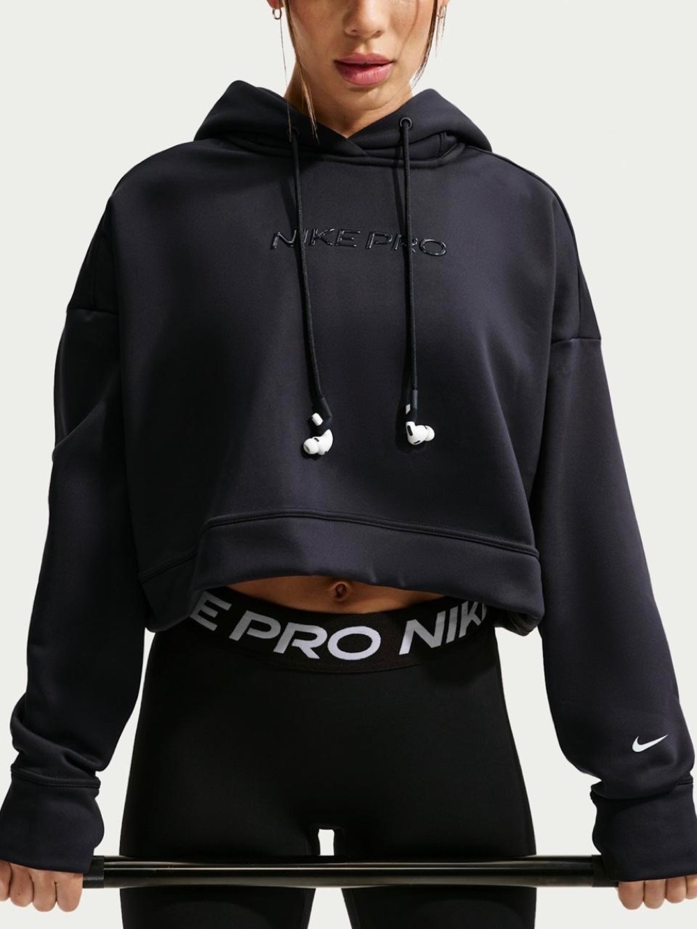 Nike Pro Therma-FIT Fleece Over-sized Cropped black Hoodie*NWT